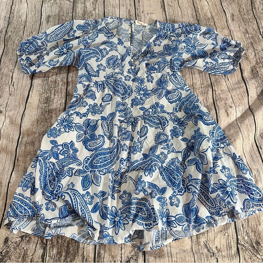 Melloday Blue and White Paisley Dress Size Medium